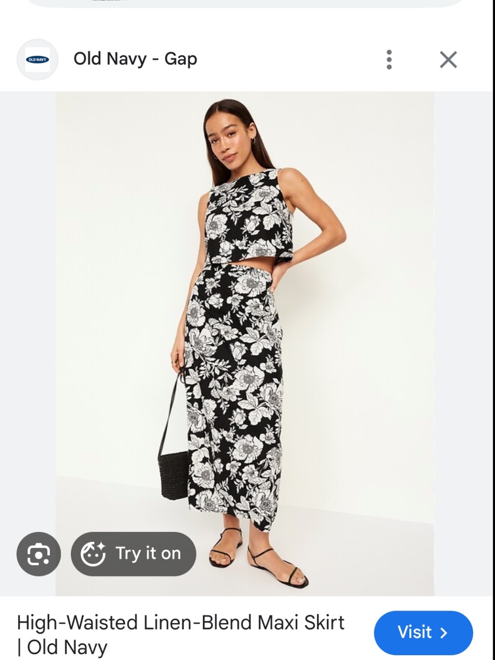 Old Navy Set Black & White Floral Crop Top and High-Waist Skirt Set